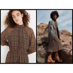 💕MADEWELL💕 Georgette Smocked-Neck Midi Dress Folktale Paisley Large L NWT